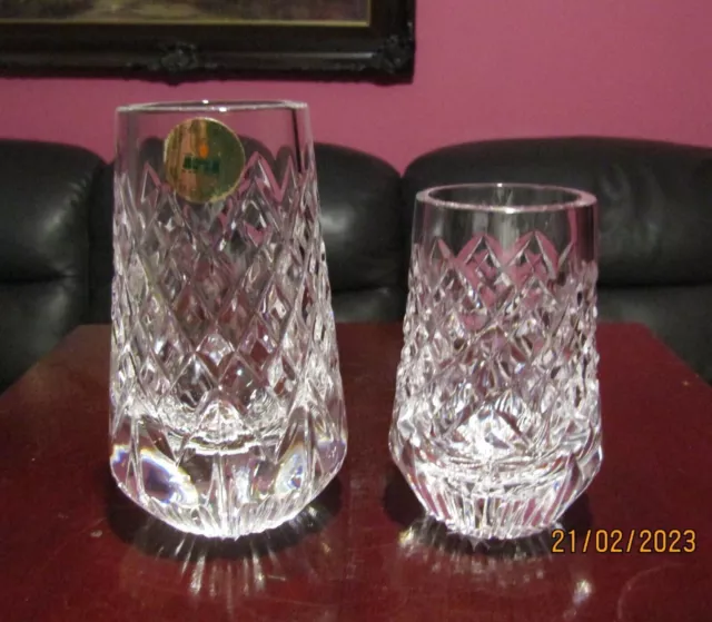 2 x Small TYRONE Crystal 'Cappagh' Vases - Approx. 4" & 3". 3