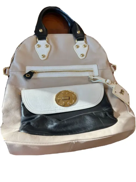 Emma Fox Signature Cream & Black  Fold Over Lily Handbag / Satchel MSRP $298