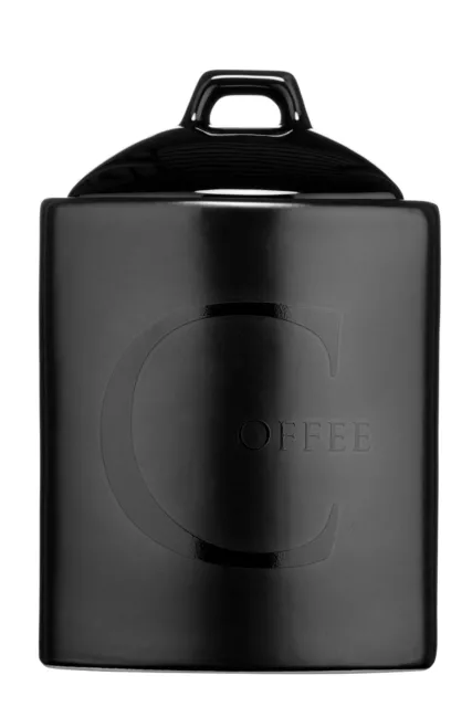 Premier Housewares Black Ceramic Text Coffee Storage Jar Canister Container Pot