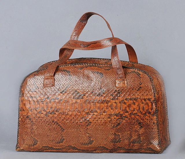 Grand Sac A Main Vintage En Cuir Peau De Serpent A 2 Anses - Mode - Accessoire