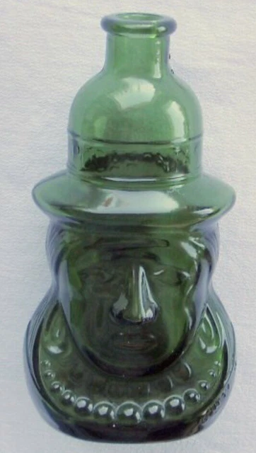 Vintage 1970's Wheaton NJ Green Glass Pocahontas Figural Bottle 5 1/8"