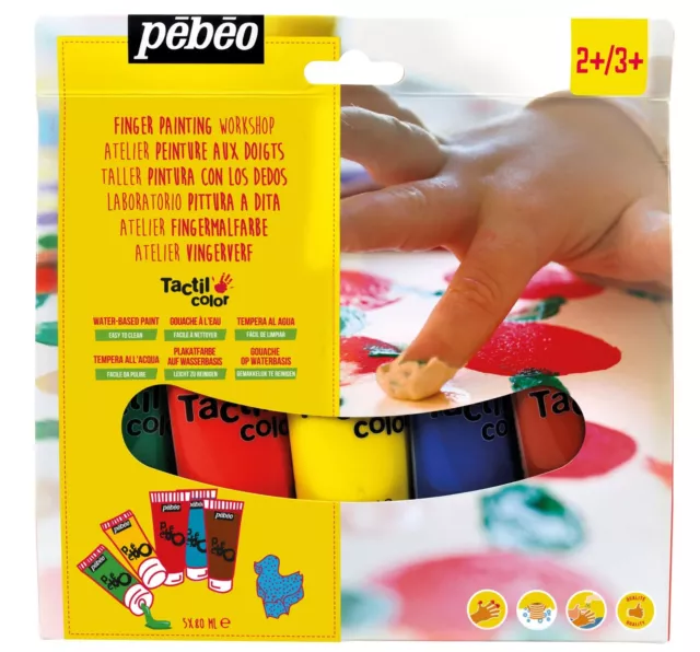 Pebeo Tactilcolor Dedo Pintura Taller Niños Manualidades Pintura Set 5 X 80ml