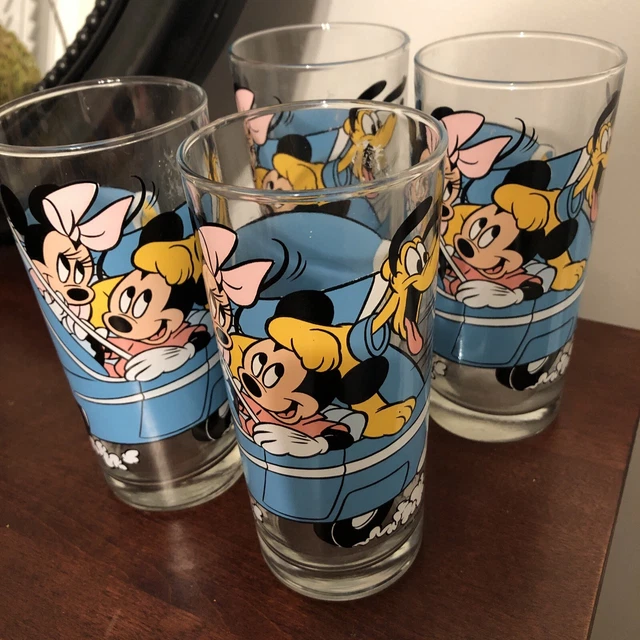 4 VINTAGE DISNEY mickey/minnie mouse drinking glasses retro walt disney