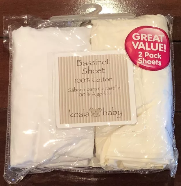 2 Pack Koala Baby Bassinet Sheets in 220 TC Thread Count 100% Cotton Fit 16 x 30