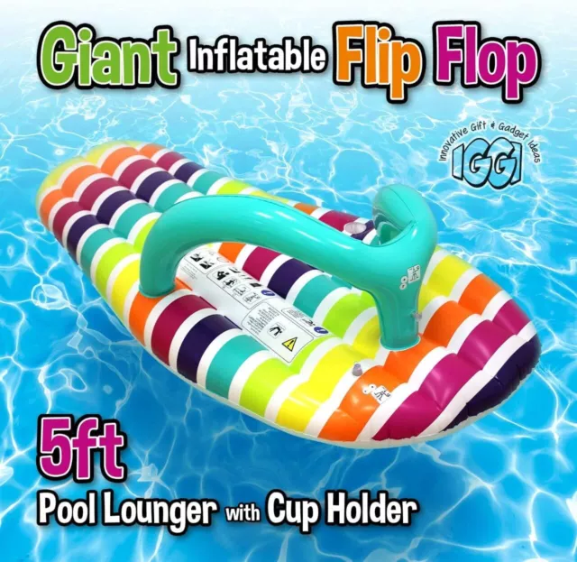 LARGE INFLATABLE FLIP FLOP Giant Swimming Pool Sun Beach Lilo Lounger Air Bed UK