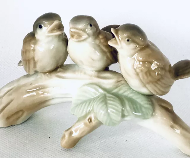 Vintage Otagiri Pastel Porcelain 3 Blue Baby Birds Tree Branch Figurine Japan