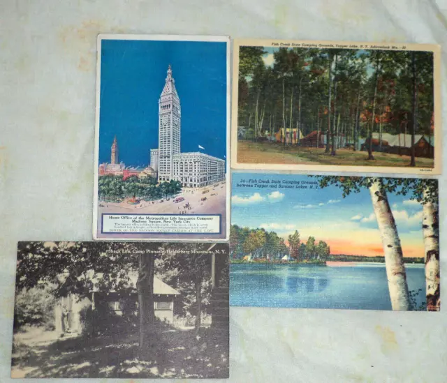 Vintage New York Postcards MetLife Tower Adirondacks Tupper Saranac Helderberg