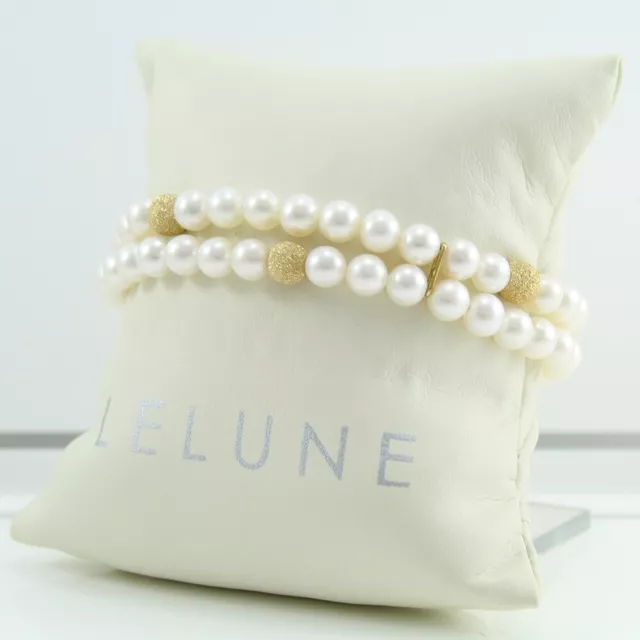 Bracelet Double Fil Perles Fresh Eau Blanche 5,5/6 Lelune Et Sphères or Jaune