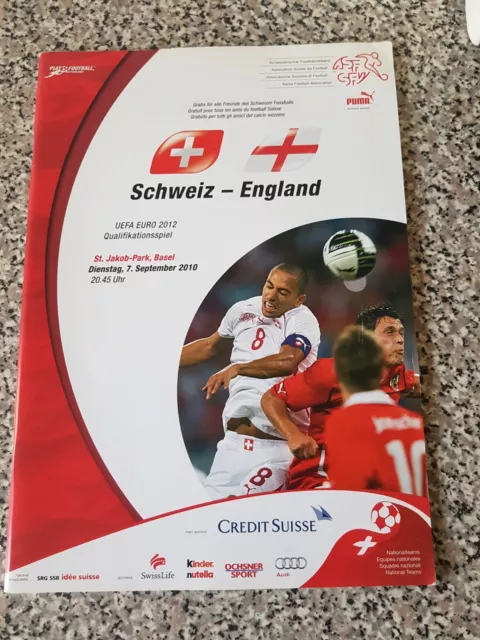 PROGRAMME EURO QUALIFIER SWITZERLAND V ENGLAND 7th sep 2010