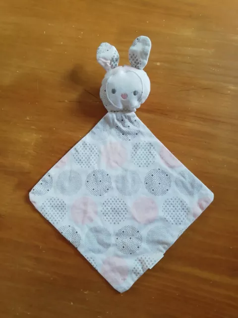 O/ Doudou Obaibi Okaidi OB Lapin Plat Blanc Gris Rose Ronds Argenté Losange