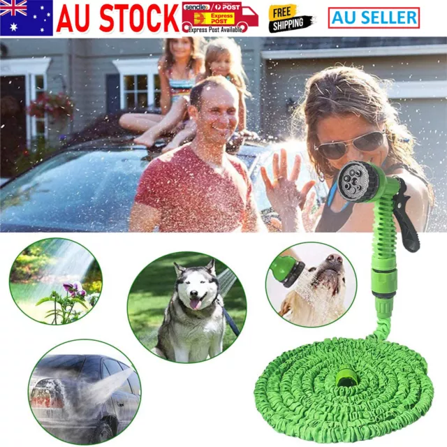 Expandable Flexible Garden Water Hose Gun Pipe Spray Nozzle Green Car Wash