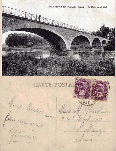 89 Champigny sur Yonne - Le Pont, Vu de Biis - stamps type white