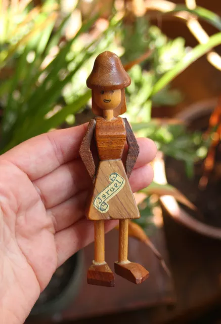 Vintage Wooden Doll Israel Souvenir Figure Wood Dolls House Ornament 