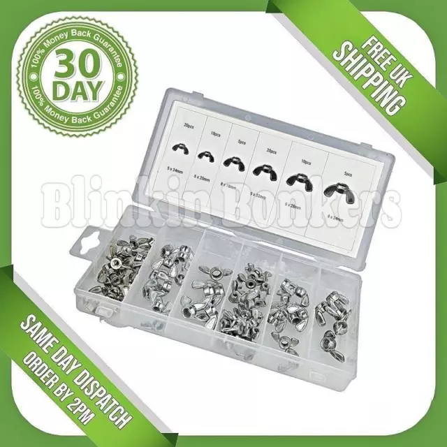 70Pc Zinc Plated Wing Nut Metric Assortment Set Assorted Sizes Butterfly Screw