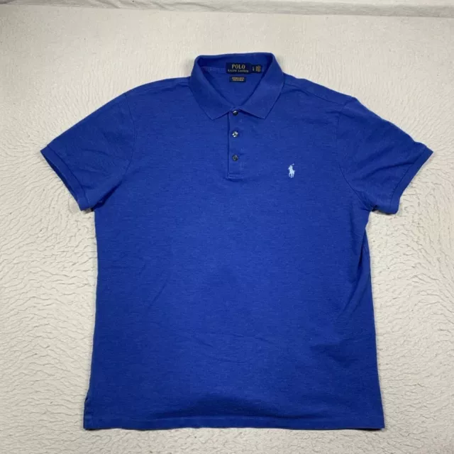 Polo Ralph Lauren Custom Slim Fit Polo Shirt Mens Large Stretch Mesh Blue Pony