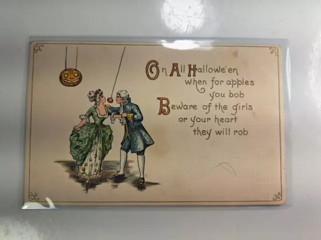L&E German Halloween Postcard Early 1900's Antique, Bobbing Apples Romance