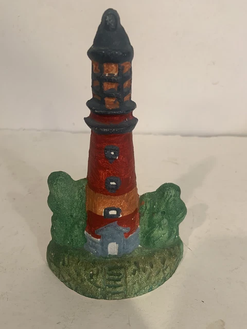 Vintage Doorstop Cast Iron Lighthouse Hand Painted Excellent Condition Rare