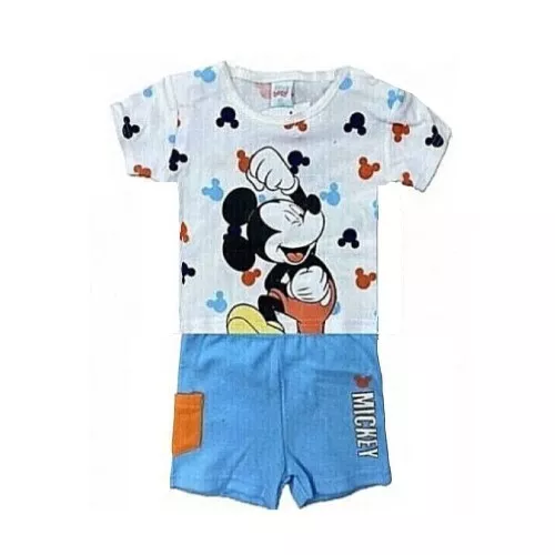 Ensemble T-shirt et short bébé garçon Mickey bleu clair du 3 au 24 mois neuf