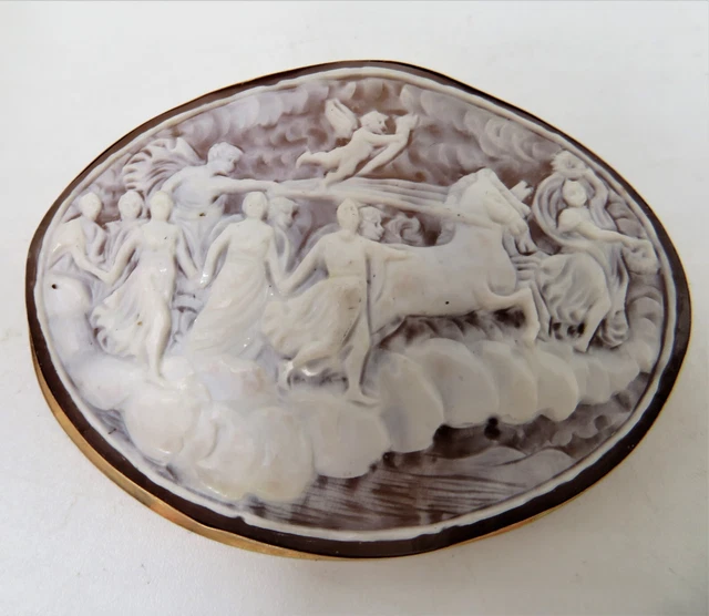 Gorgeous Large Aurora, Roman Goddess Of Dawn, Leading The Way 14K Cameo Brooch Gorgeous Large Aurora, Roman Goddess Of Dawn, Leading The Way 14K Cameo Brooch