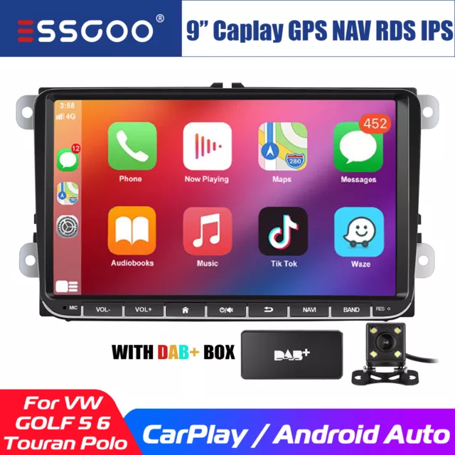9" DAB+ Carplay Autoradio Android 13 GPS NAVI KAM Für VW Touran GOLF 5 6 Polo 6R