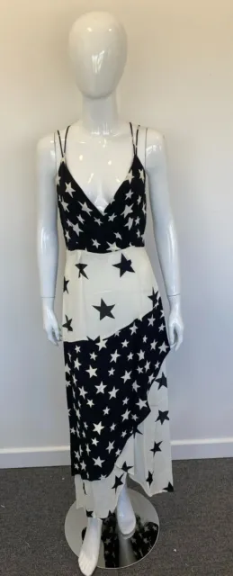 Ex River Island Dress Star Design White Black Wrap Dress Midi Maxi BNWOT JBH001