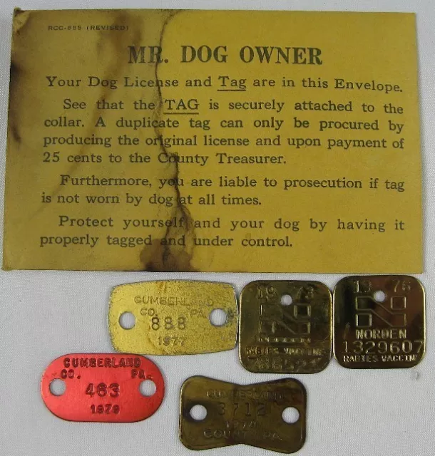 Lot of Vintage Dog Tags 1974-77 Cumberland, PA Rabies