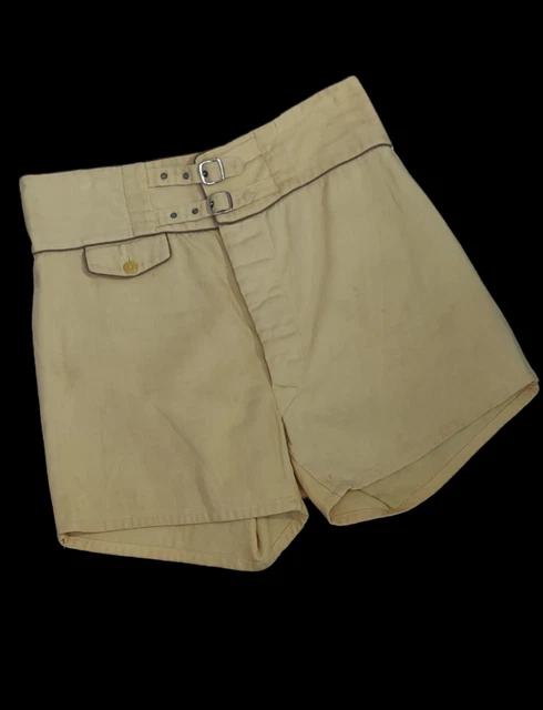 1930's/40's Men's Straw Color Shorts Double Belt Button Fly 29" Waist