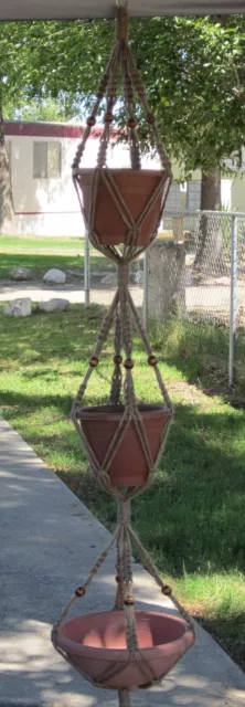 Macrame Plant Hanger 3-TIER 6PLY All Natural JUTE 72in with BEADS