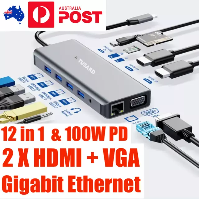 USB C HUB with 4K HDMI 100W PD USB C Port USB 3.0 RJ45 Ethernet SD/