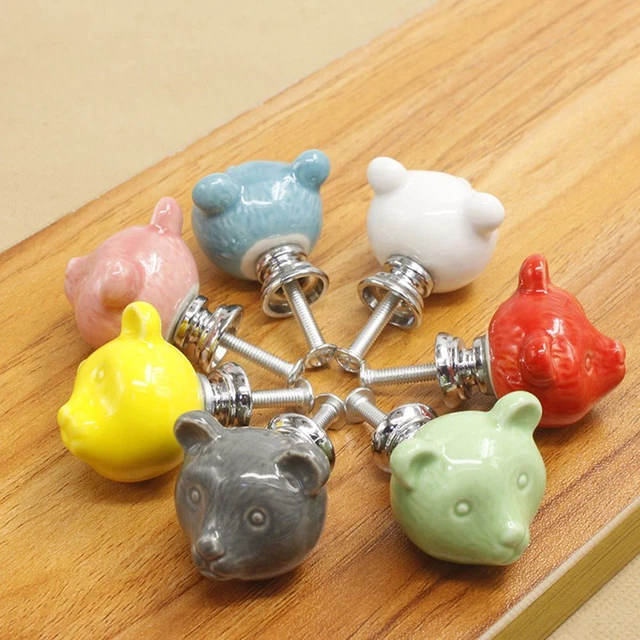 Kitchen Door Knob Cupboard Pulls Dresser Handle Drawer Pulls Ceramic Bear Knobs