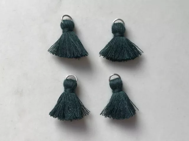 4 x Cotton Tassels 20mm 2cm Long - DARK GREEN - great for earrings & accessories