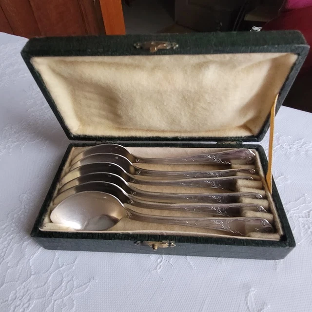 Lot De 6 Petites Cuillères à Café Rétro – Métal Argenté Sculpté, Strass, 11 Cm