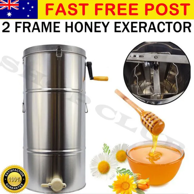 Honey Extractor Two Frame stainless Manual Crank Honey Bee Spinner Beekeeping AU