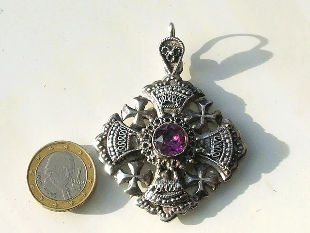 Pendentif (ou Broche) Ancien En Argent 925 Avec Pierre D'Eilat D'Israël - 48cm