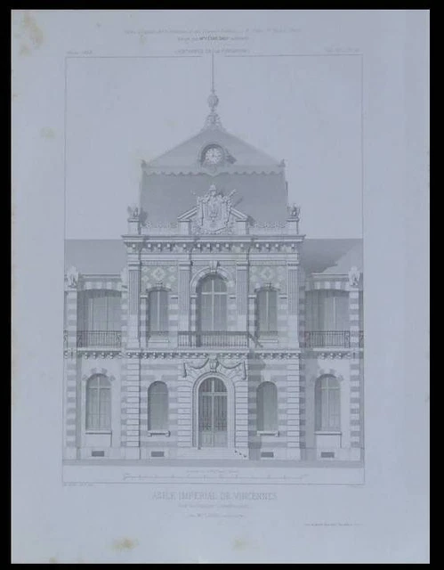 Vincennes, Imperial Asylum - 2 Engravings 1858 - Eugene Laval