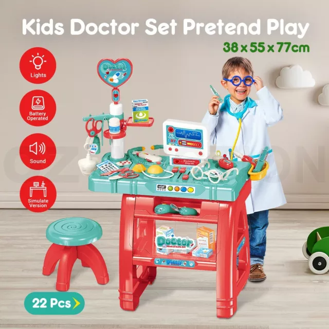 22 Pcs Educational Kids Pretend Toy Doctor Kit Role-Play Set w/Lights and Sounds