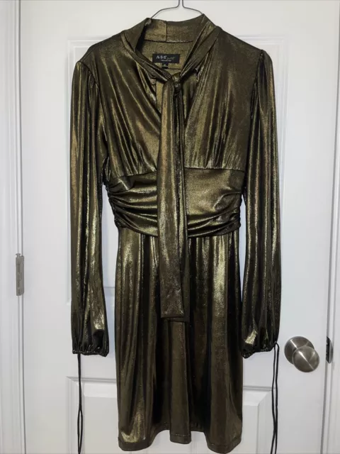 VTG Gold ABS Allen Schwartz Collection Statement Dress S