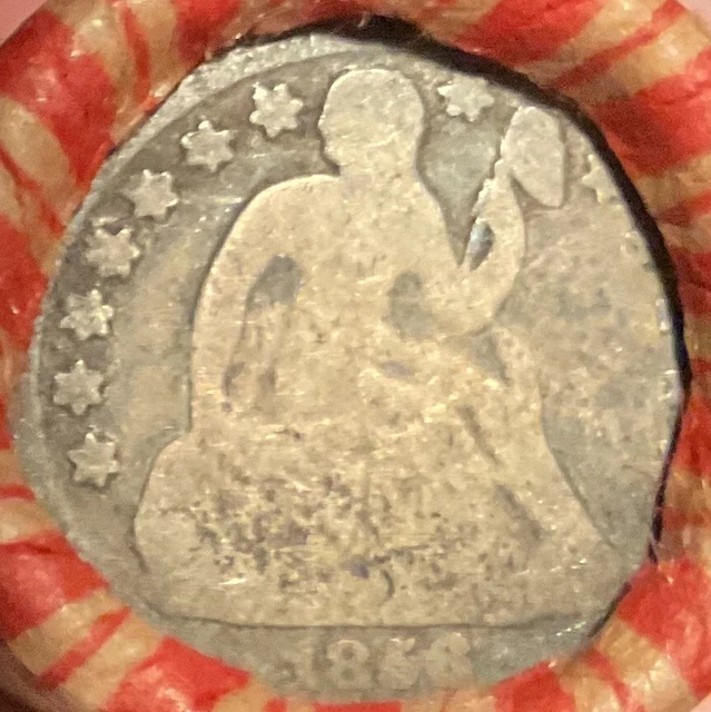 Crimped Sealed Wheat Penny roll capped with nice old silver 1856 Seated Dime #32