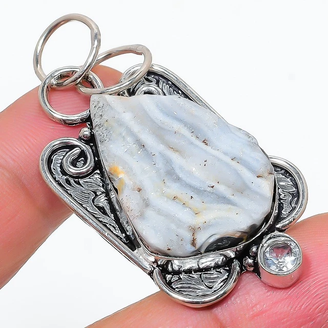 Desert Rose Druzy, White Topaz 925 Sterling Silver Jewelry Pendant 2.09" H244