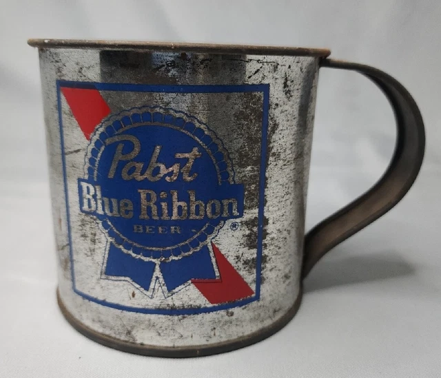 Pabst Blue Ribbon Metal Tin Cup Mug Old Style Man Cave Decoration