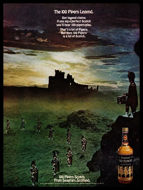 1970 Seagram's 100 Pipers Scotch From Seagram Scotland Bagpipes Castle Print Ad