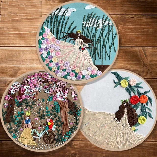 Girls Embroidery Hoop Ribbon Painting Embroidery Needlework Cross Stitch Kit