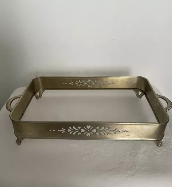 Vintage Silverplate Footed Casserole Tray Holder with Handles Rectangular 13x8.5 2