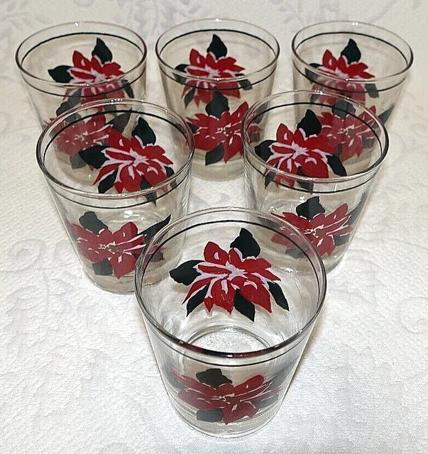 Thimblepress x Slant Glass Tumbler with Straw - Poinsettia Pattern