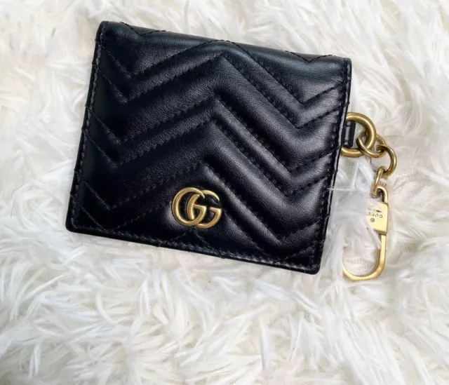 Mint Auth GUCCI GG Marmont card case Compact fold wallet black leather 546579