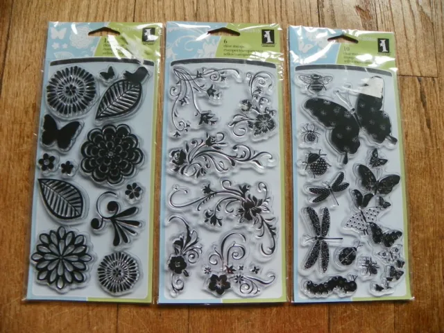 Inkadinkado Clear Stamps Nature Patterned Bugs Floral Flourishes Set (3) New