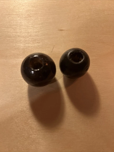 (2) Vintage Round Dark Brown Barrel Macrame Craft Wooden Beads 1” Retro MCM Boho