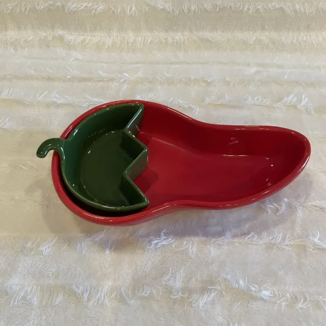 Avon 2 Piece Ceramic Chili Pepper Chip And Dip Bowl Set