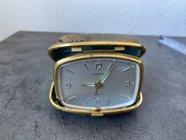 Réveil De Voyage Vintage Europa 7 Bijoux - Vert écume De Mer - Mécanique à Remontoir - Allemagne