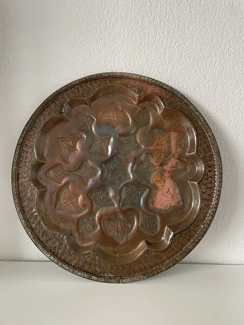 Grand Plateau Majordome Ancien - Plaqué Argent Gravé - Style Victorien Américain 1900-1940